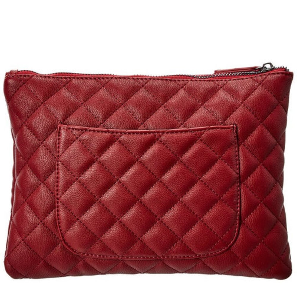 NWT KC Jagger Vegan Caviar Leather Quilted Pouch Set Red - Picture 4 of 4